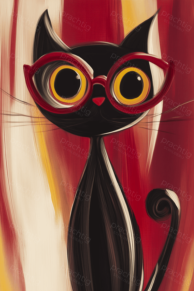Zwarte kat met rode bril