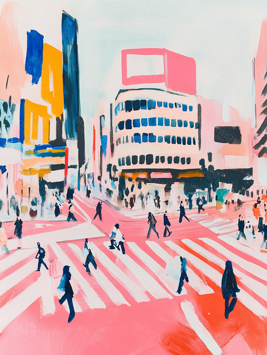 Stadse drukte op kleurrijk kruispunt