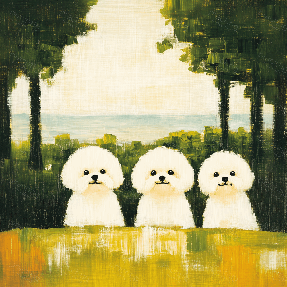 Drie Bichon Frisés in het Bos