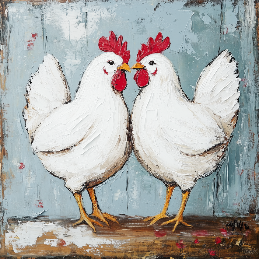 Twee Kipjes op Blauwe Achtergrond