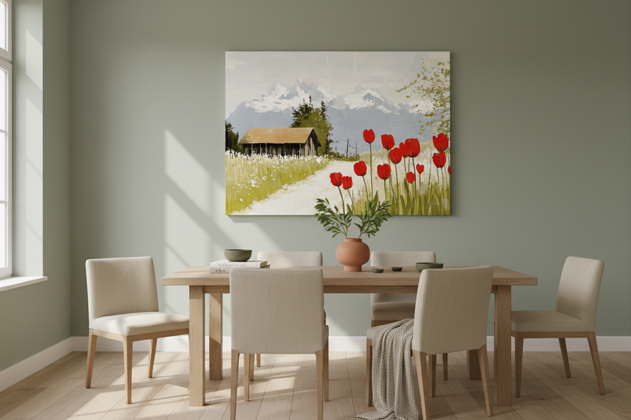 Rode tulpen voor een berghut