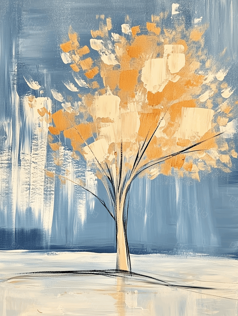 Herfstboom in Blauwe Mist