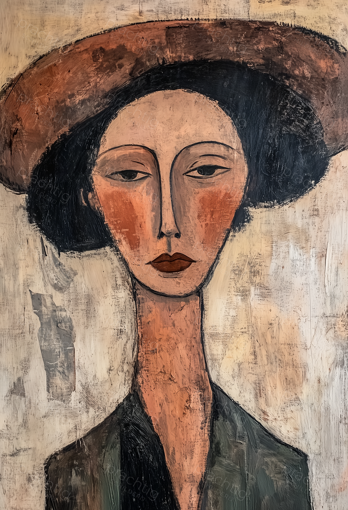 Vrouw met Hoed en Lange Hals