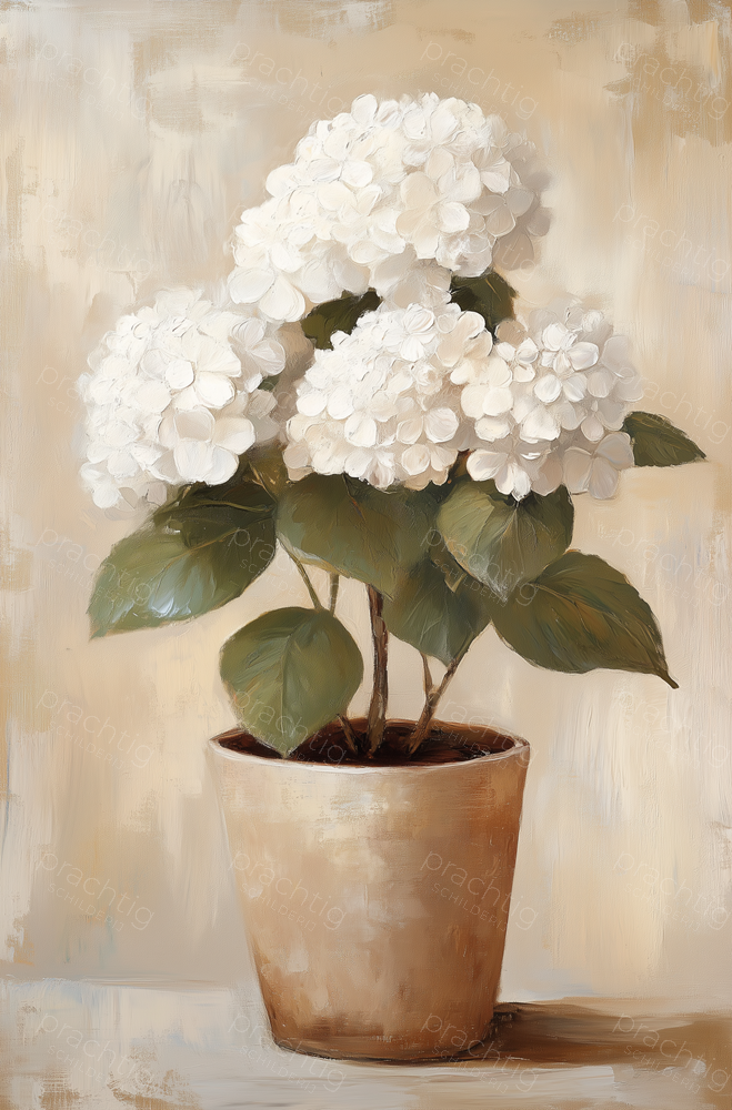 Witte Hortensia in Aardetinten