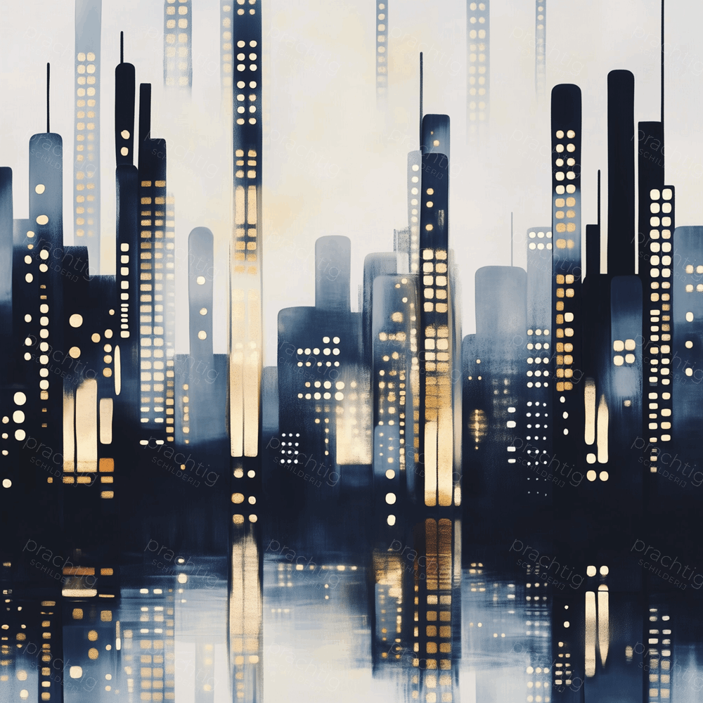 Stadssilhouet in Nachtelijk Licht