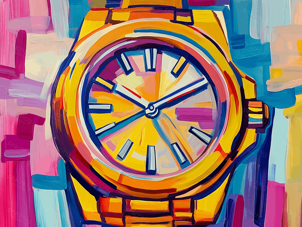 Gouden Horloge in Kleurrijke Stijl