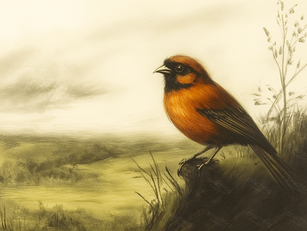 Rode vogel in rustgevende wei