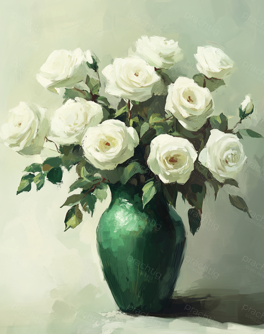 Witte rozen in groene vaas