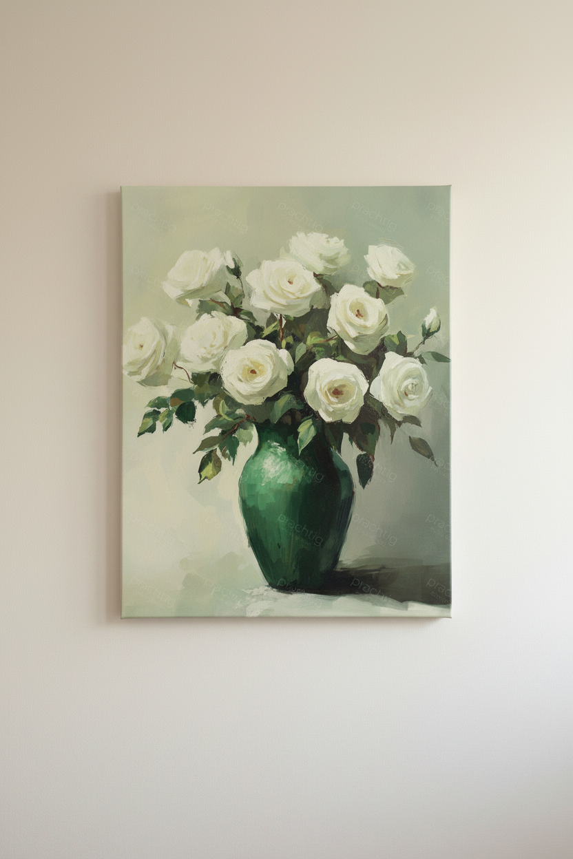 Witte rozen in groene vaas