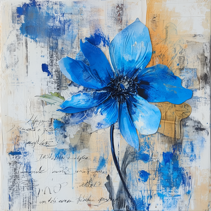 Heldere blauwe bloem met tekst