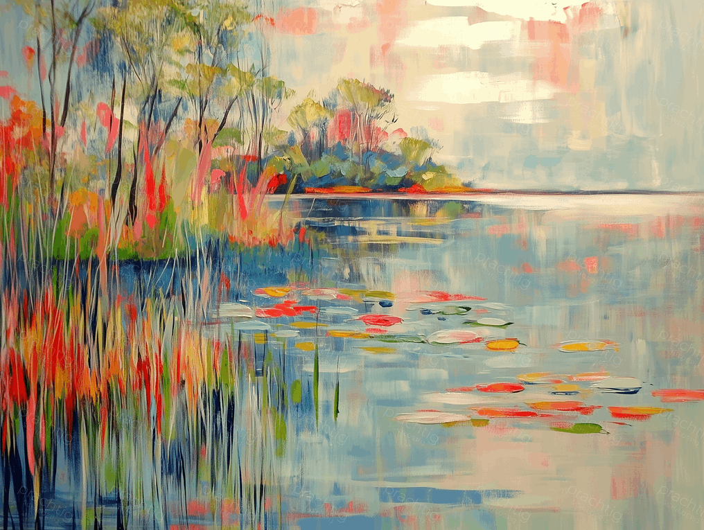 Landschap met kleurrijke waterlelies