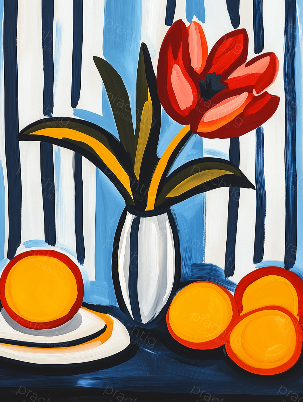 Tulpen En Sinaasappels In Contrasterende Patronen