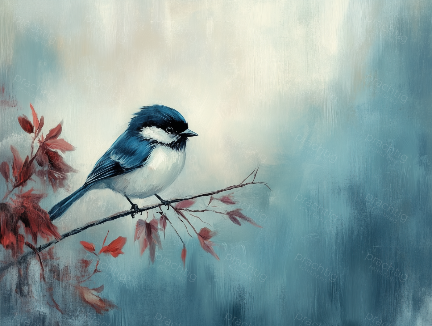 Zangvogel op Tak met Rode Bladeren