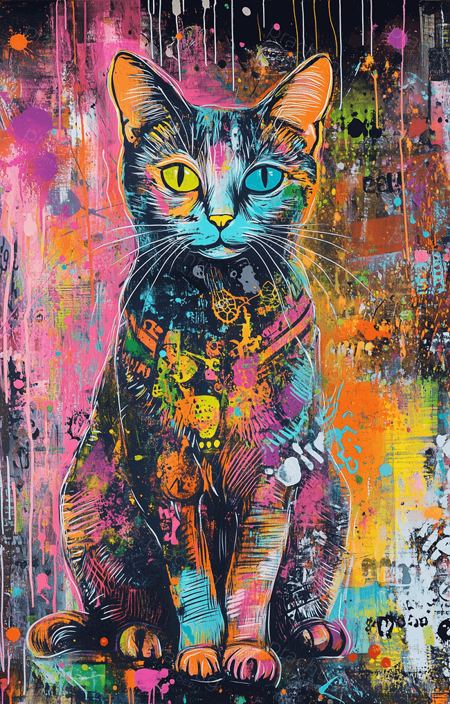 Kleurrijke kat in graffiti-stijl