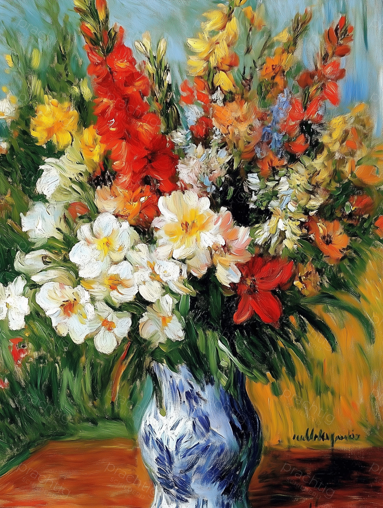 Vrolijk Bloemenboeket in Blauwe Vaas