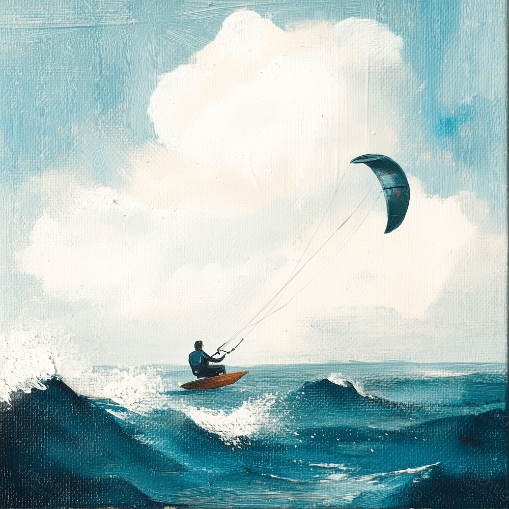 Kitesurfer op woeste golven