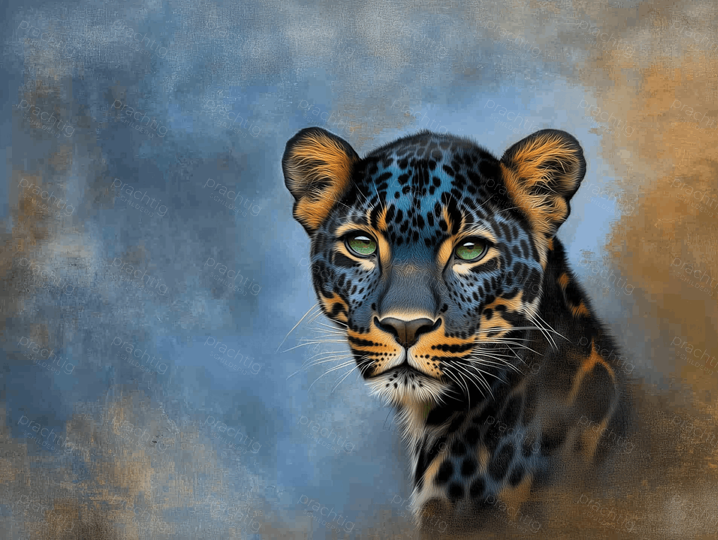 Majestueuze luipaard in blauw en oker