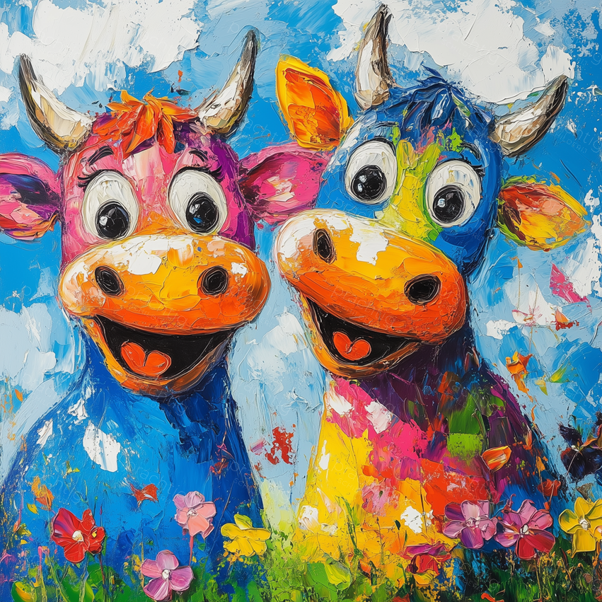 Vrolijke Koeien in Bloemenveld