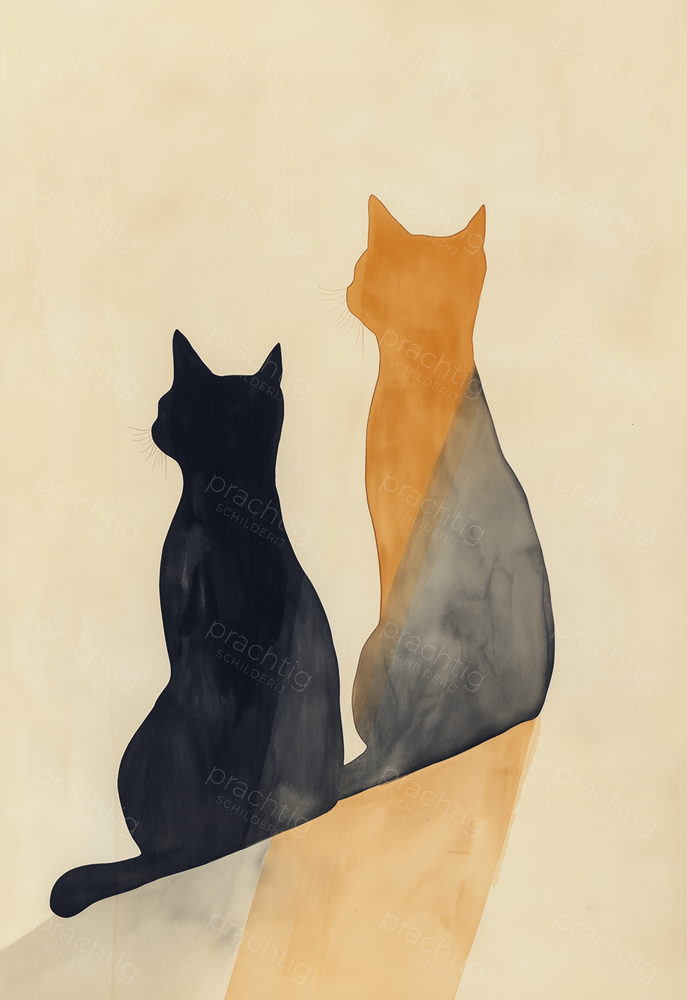 Twee katten in silhouet