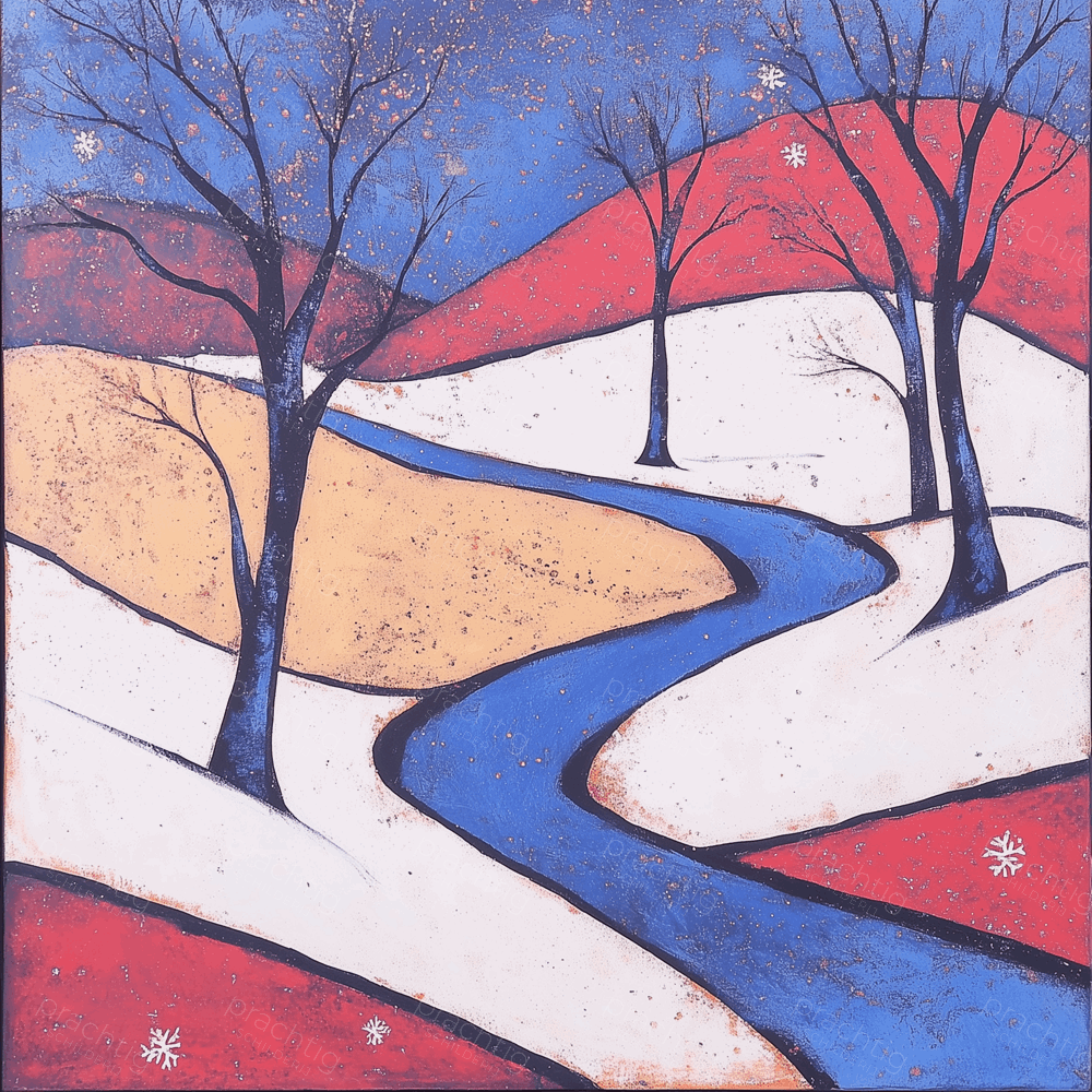 Winterlandschap met kronkelende stroom