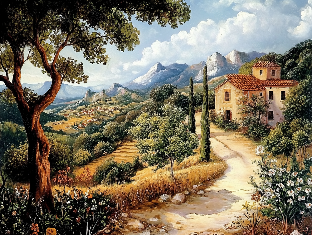 Zomers landschap met villa