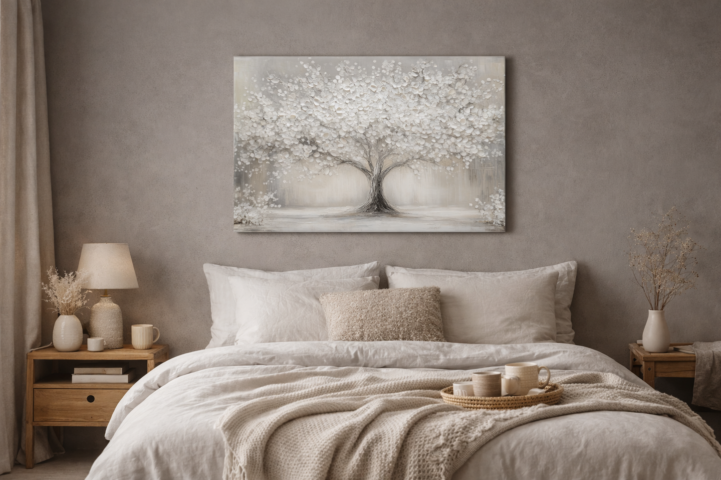 Witte bloesem op canvas