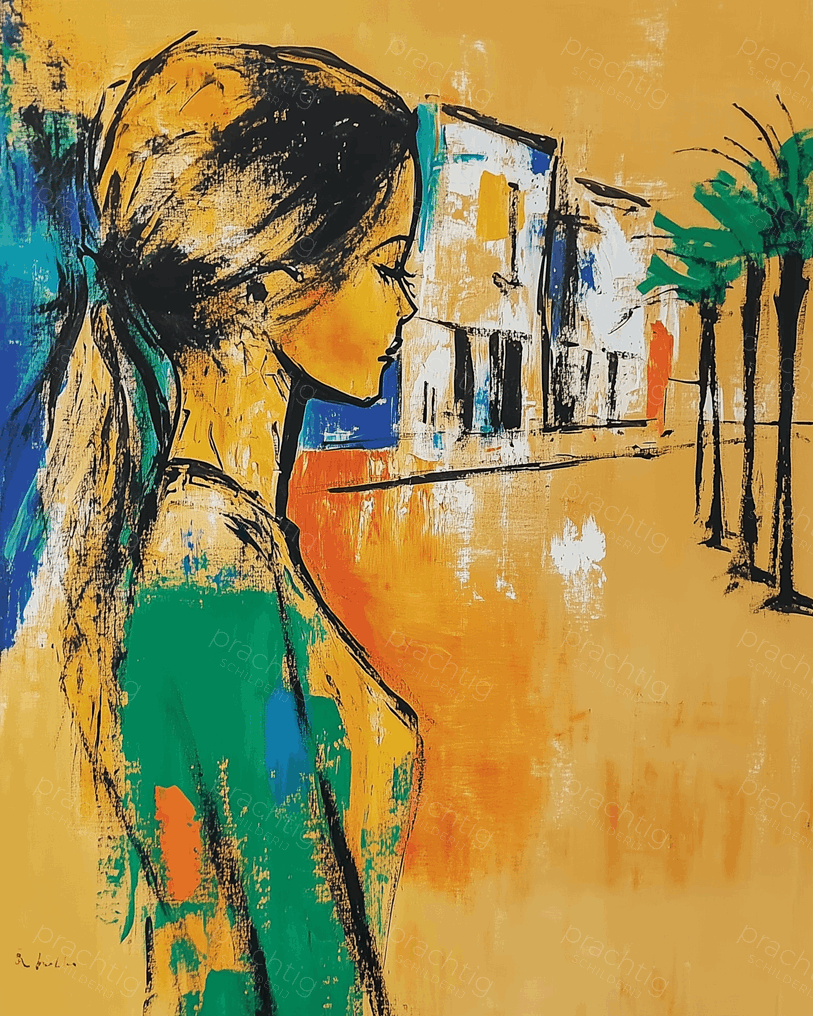 Vrouw in kleurrijke straat