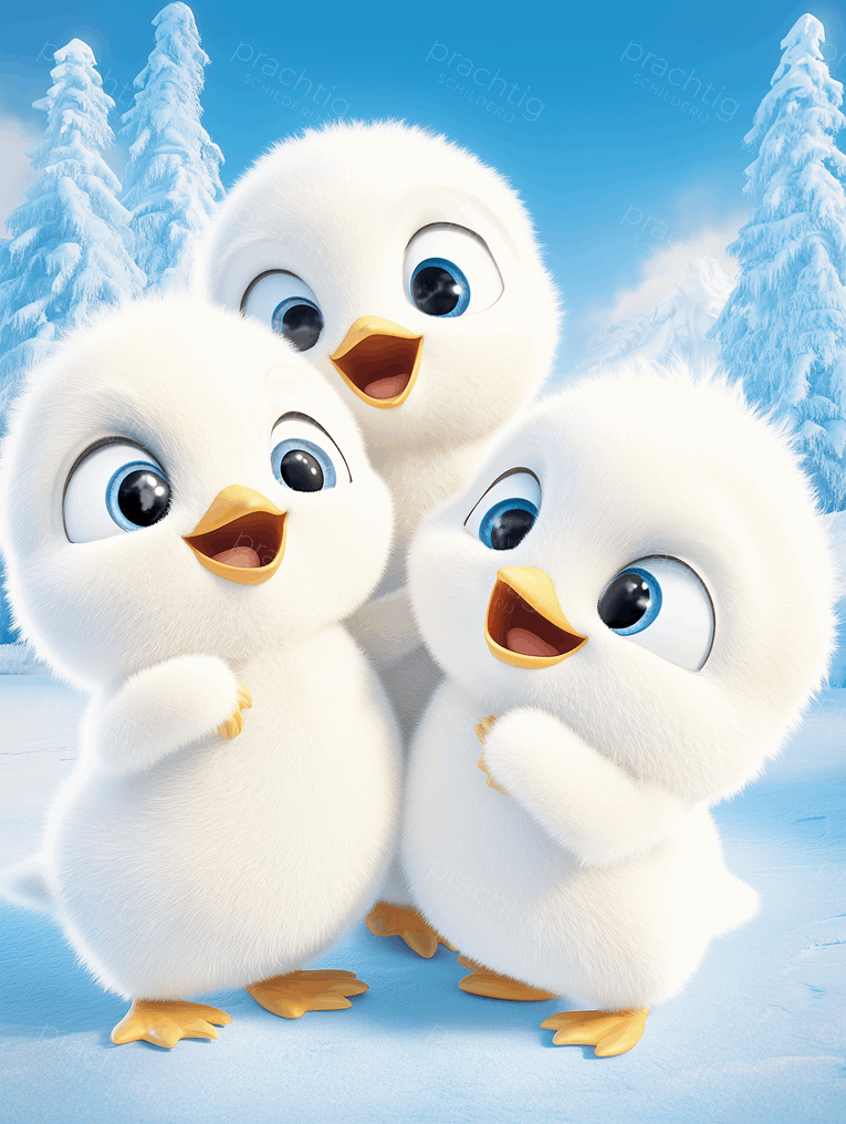 Winterse Kuikens in de Sneeuw