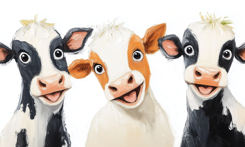 Vrolijke koeien met expressieve gezichten