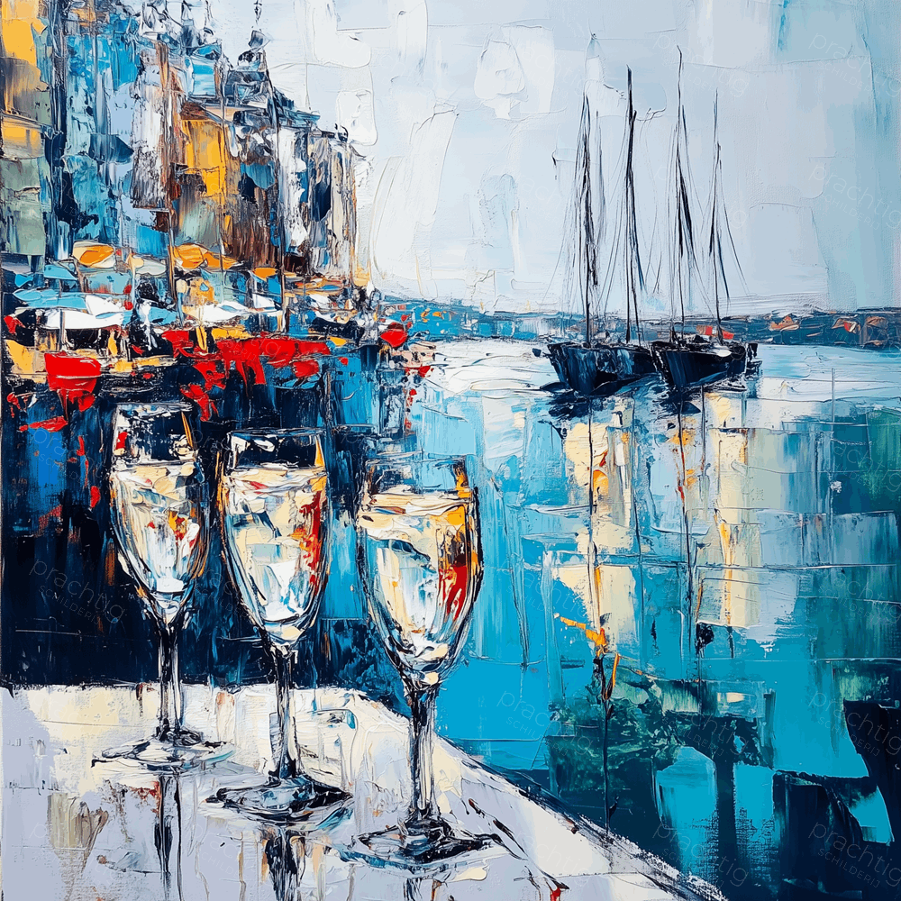 Zomers havenzicht met glazen