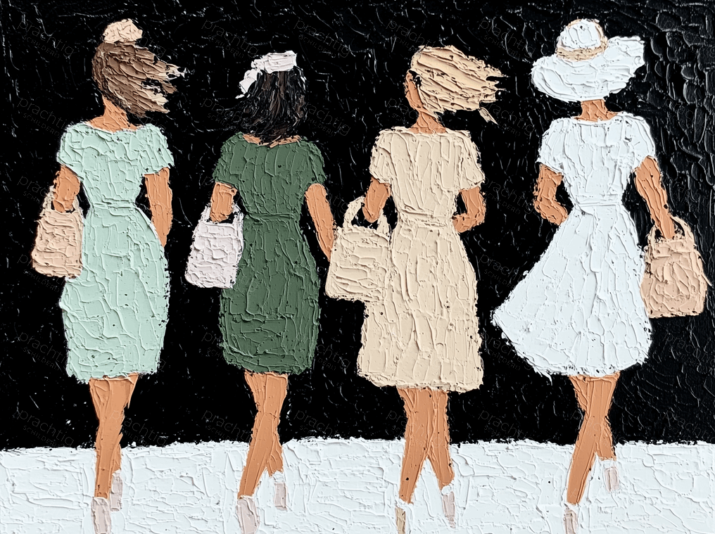 Wandelende dames in de wind