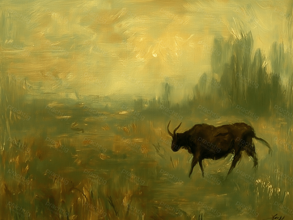 Eenzame stier in de mist