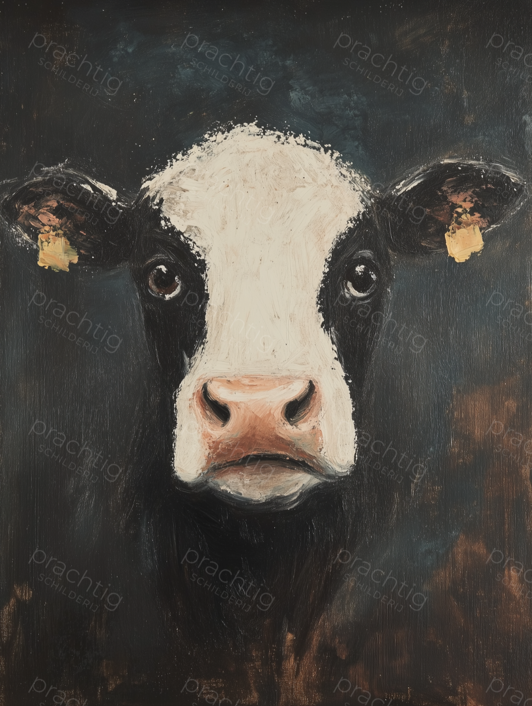 Koeienportret op Donkere Achtergrond