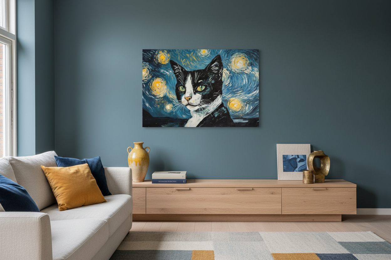 Kat in Sterrennacht Stijl