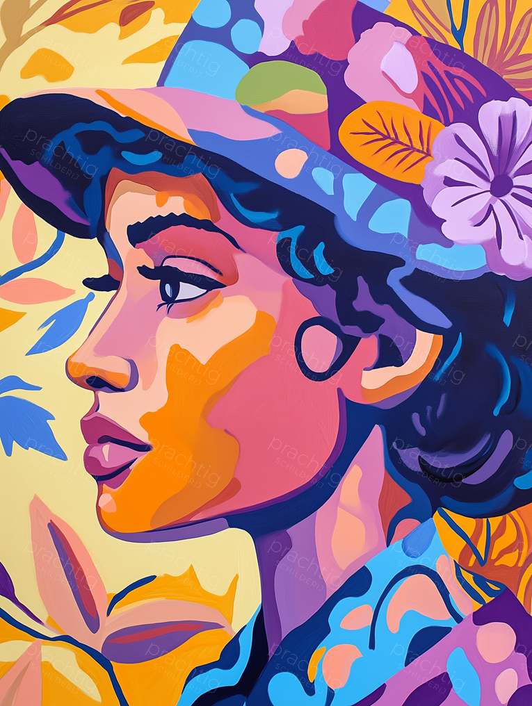 Vrolijke vrouw in kleurrijke hoed