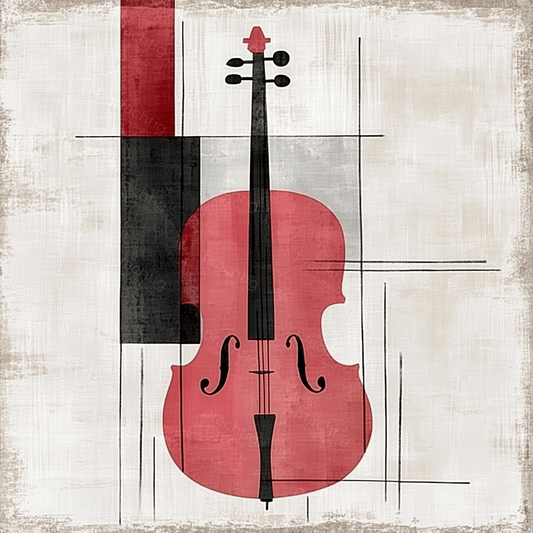 Abstracte cello in rood en zwart