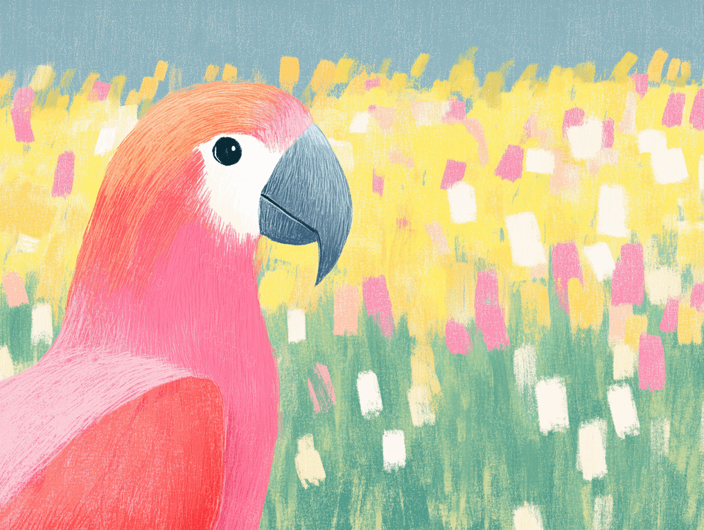 Roze vogel in bloemenveld