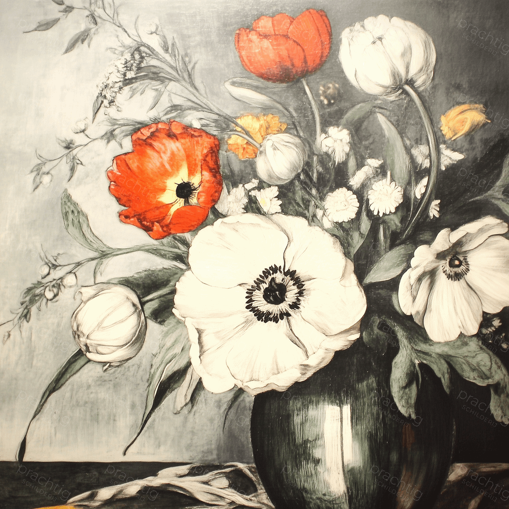 Felle Bloemen in Zwart-Wit Vaas