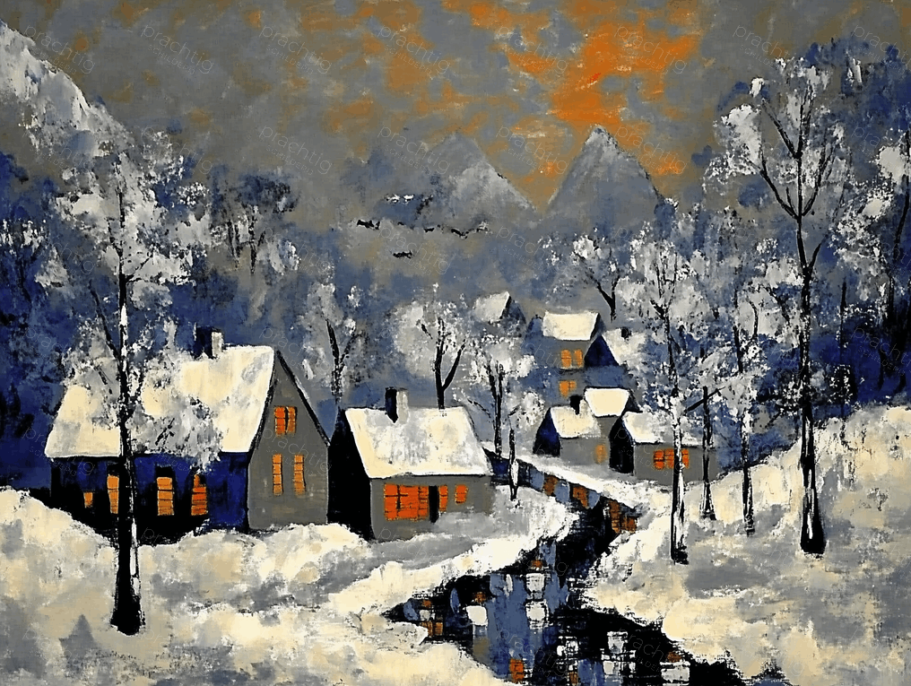 Winterdorp in de Avondschemer