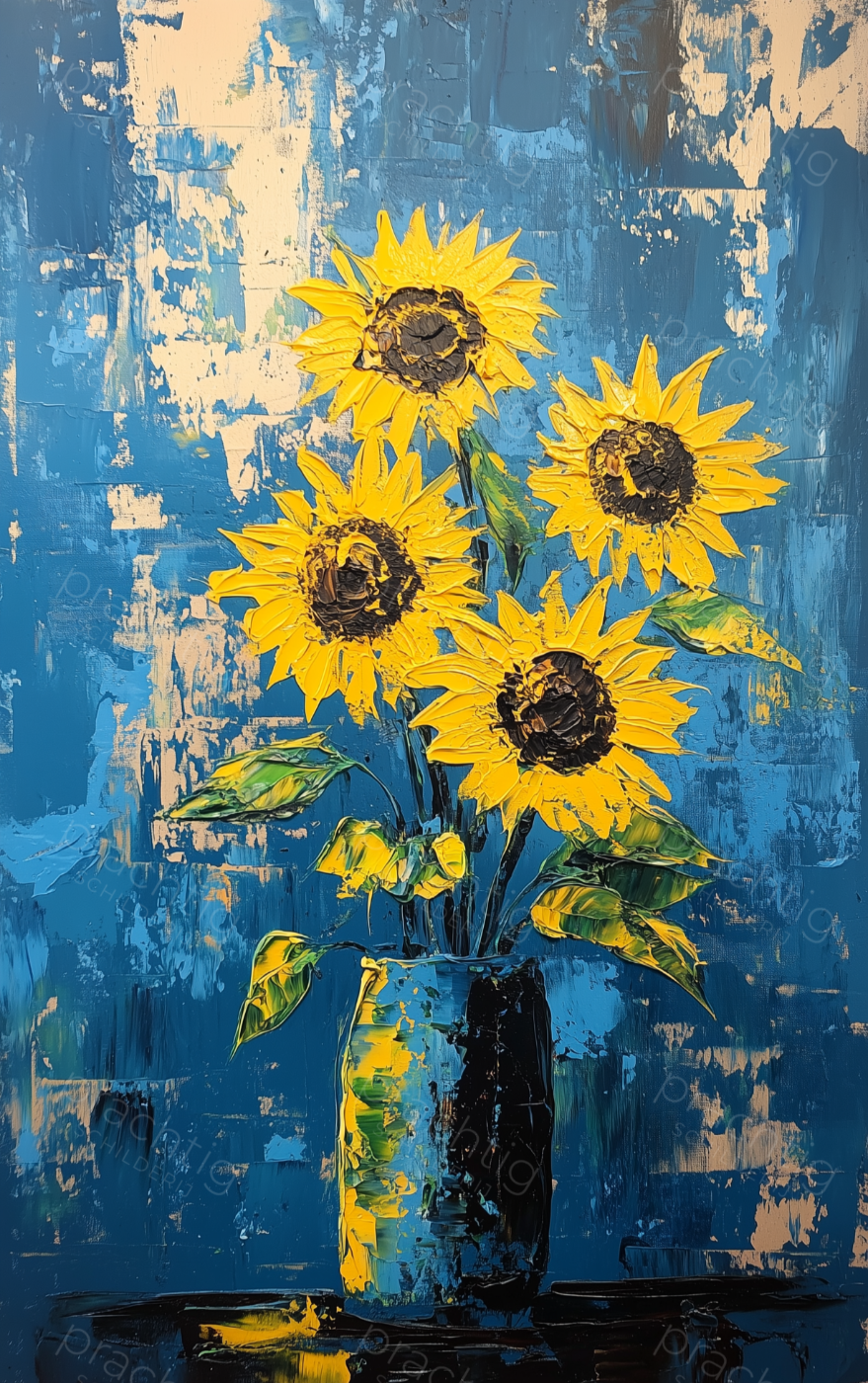 Stralende Zonnebloemen op Blauwe Achtergrond