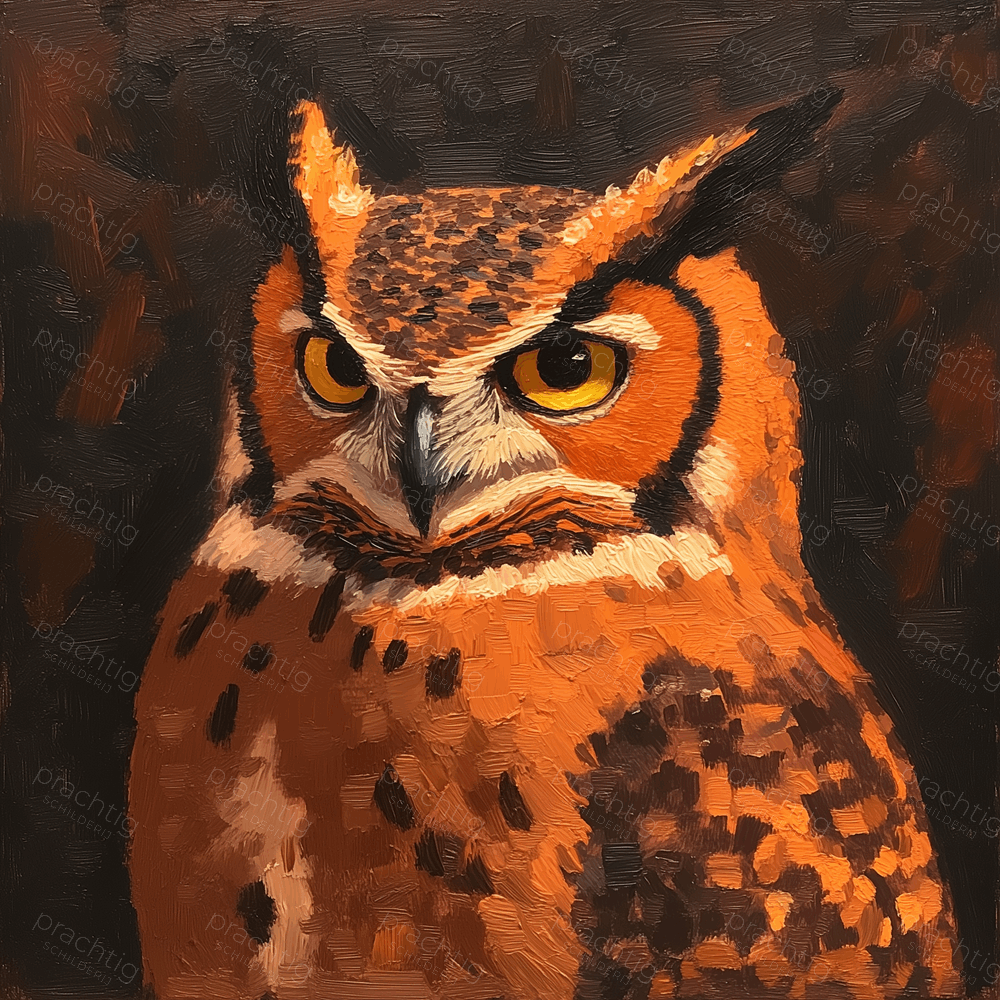 Krachtige uil in warme tinten