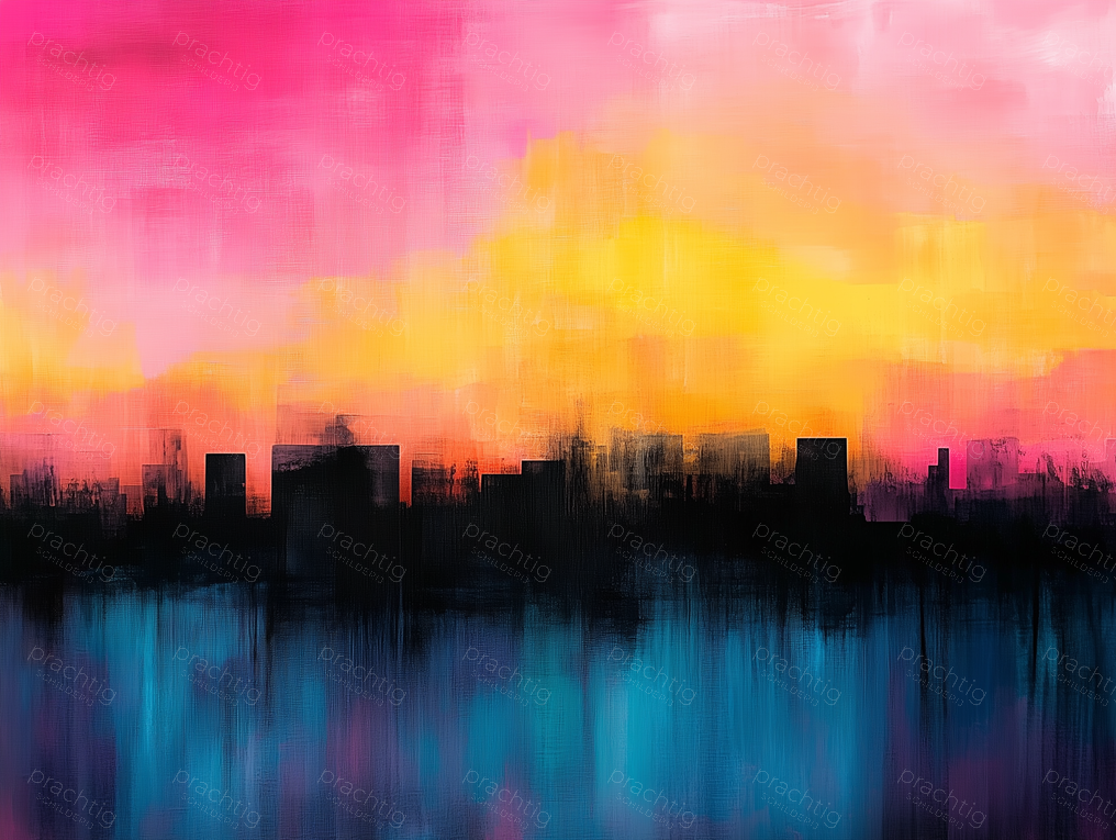 Stadssilhouet bij Kleurrijke Zonsondergang