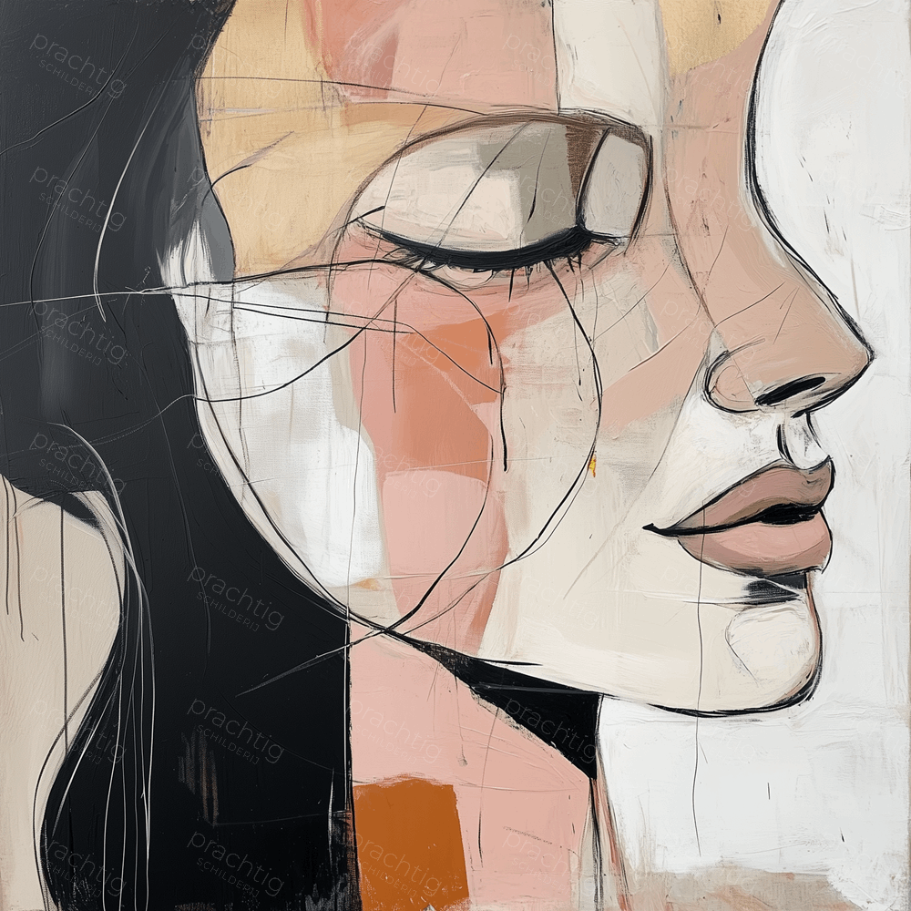 Dromerige Vrouw in Abstracte Lijnen