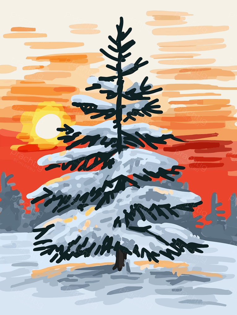 Winterboom in Vurig Avondrood