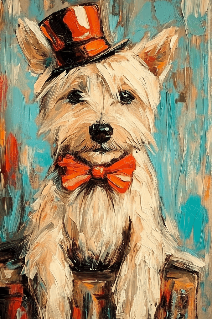 Terriër met oranje hoed
