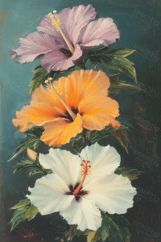 Drie hibiscusbloemen in volle bloei