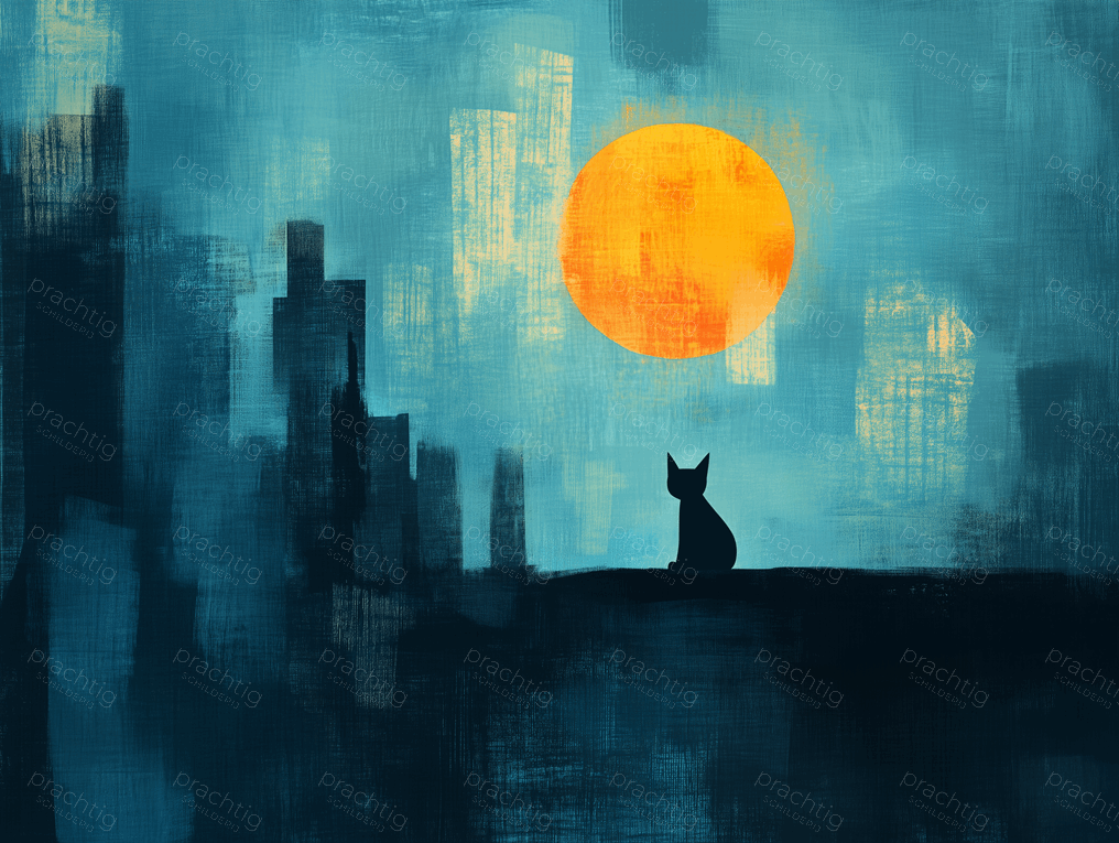 Kat in de stad bij zonsondergang