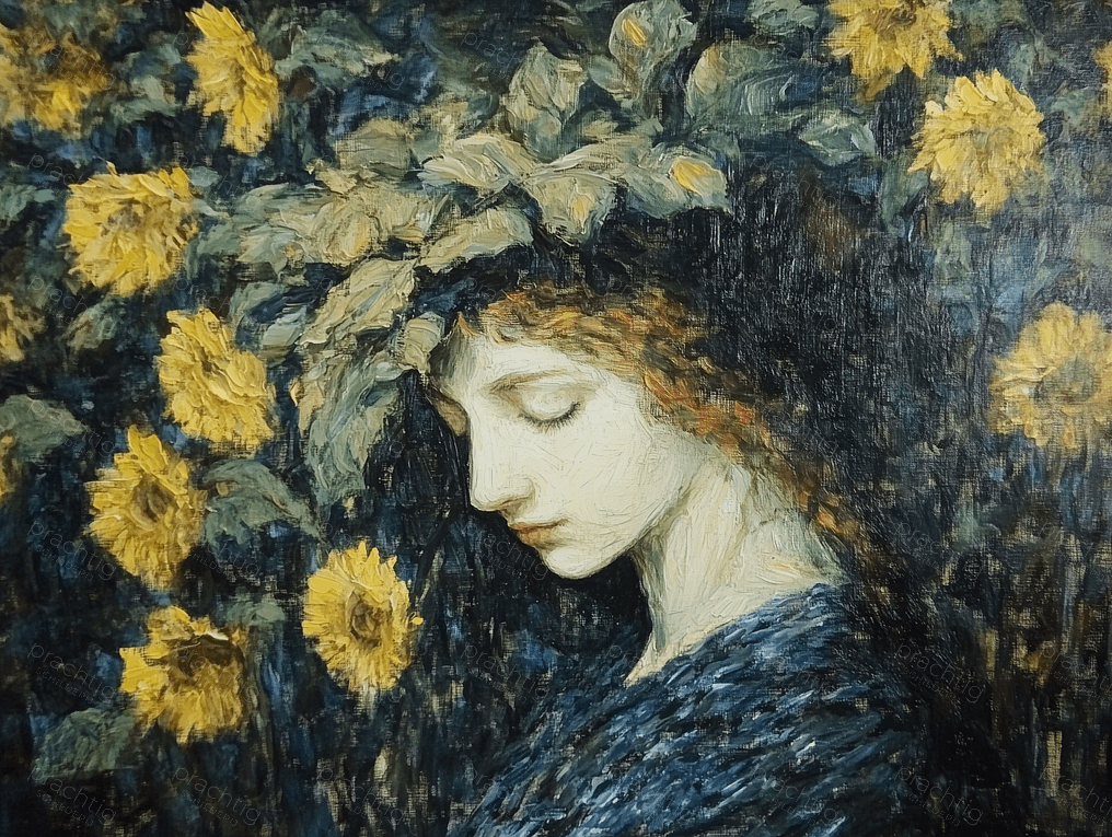Dame tussen gele bloemen
