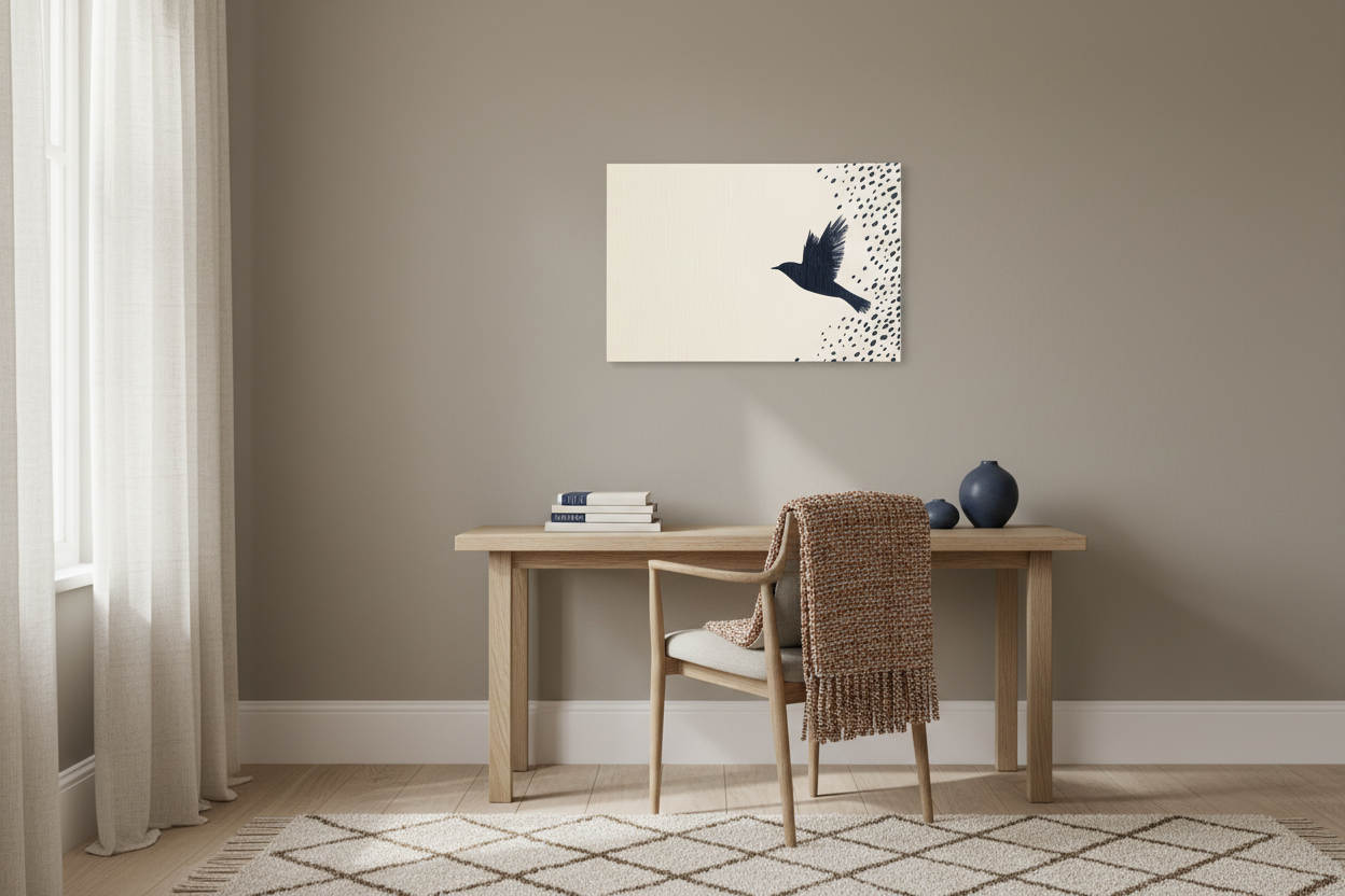Vogel in vlucht tegen stippenpatroon
