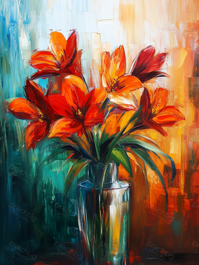 Vurige Lelies in Glas